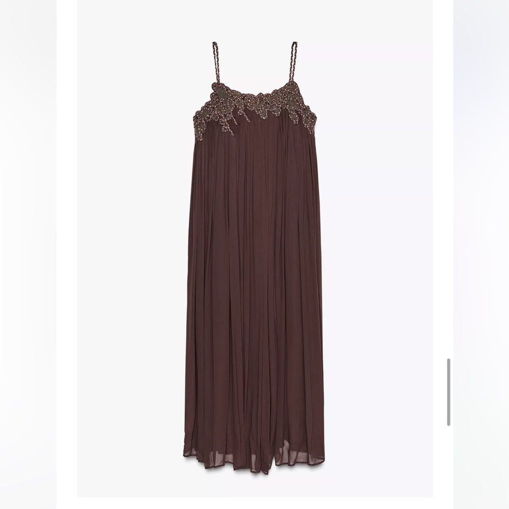 Zara NWT ZW Collection long embroidered dress brown 6895/282 - Picture 7 of 12